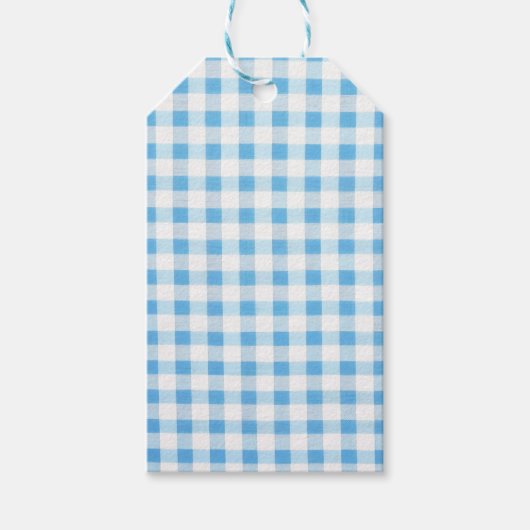 Baby Blauwe Gingham Cadeaulabel (Voorkant)