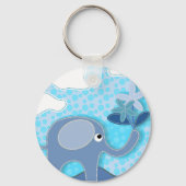 Baby Blauwe Olifant en Bloem Gepersonaliseerd Sleutelhanger (Achterkant)