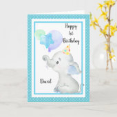Baby Blauwe Olifant Leuke Verjaardag Jongen Custom Kaart (Gele Bloem)