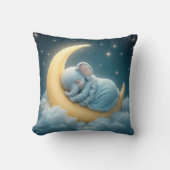 Baby blauwe olifant slaapt op een halve maan kussen (Voorkant)