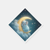 Baby blauwe olifant slaapt op een halve maan servet (Hoek)