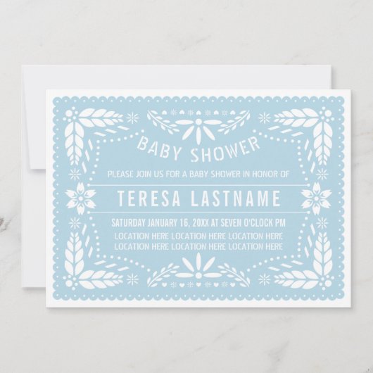 Baby blauwe papel picado Mexicaanse baby boy showe Kaart (Voorkant)