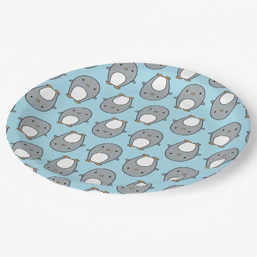 Baby Blauwe Pinguïn Patroon Papieren Bordje (Gekanteld)