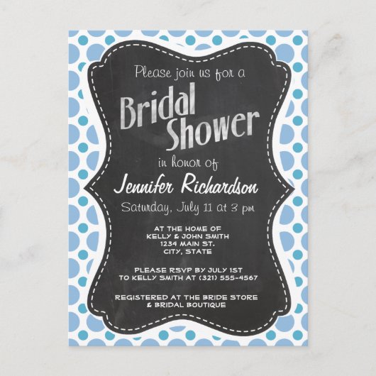 Baby Blauwe Polka stippen; krijtbord Uitnodiging Briefkaart (Voorkant)