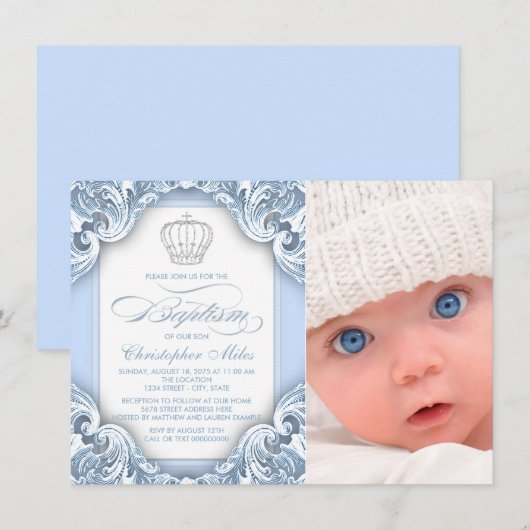 Baby Blauwe Prins Doop Kaart (Voorkant / Achterkant)