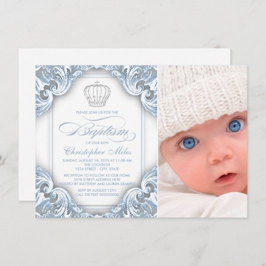 Baby Blauwe Prins Kroondoop Kaart (Voorkant / Achterkant)