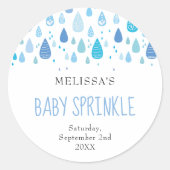 Baby Blauwe Regendruppels Baby Spetterfeest Shower Ronde Sticker (Voorkant)