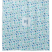 Baby blauwe regendruppels monogram douchegordijn (Voorkant)
