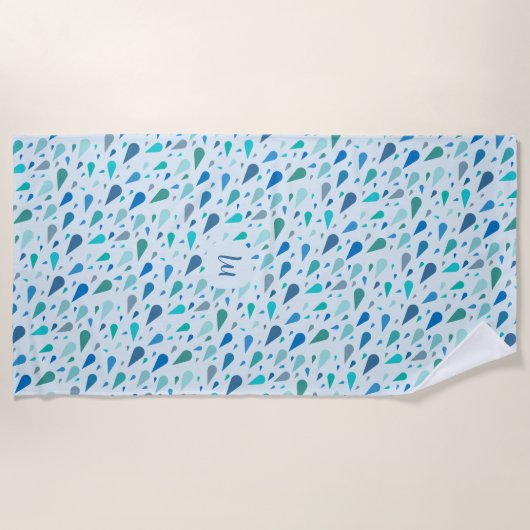 Baby blauwe regendruppels monogram strandlaken (Voorkant)