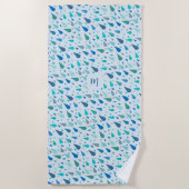 Baby blauwe regendruppels monogram strandlaken (Voorkant)