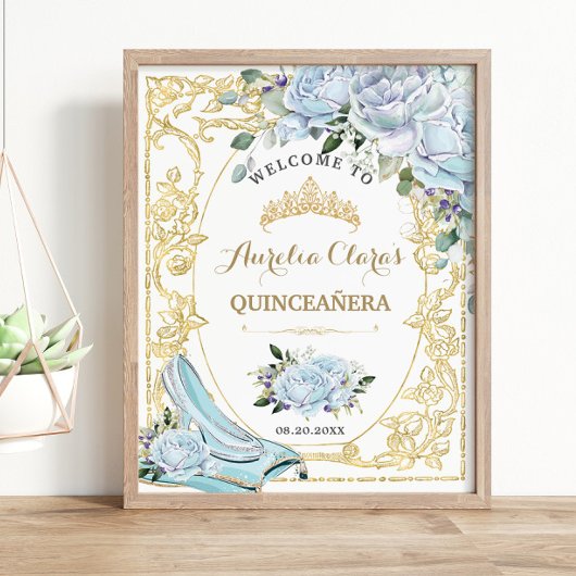 Baby Blauwe Rozen Assepoester Quinceanera Poster
