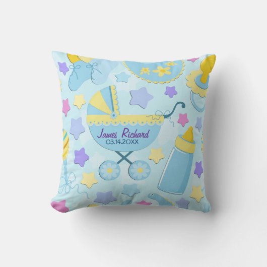 Baby Blauwe Sterren en Koets Keepsake Kussen (Voorkant)