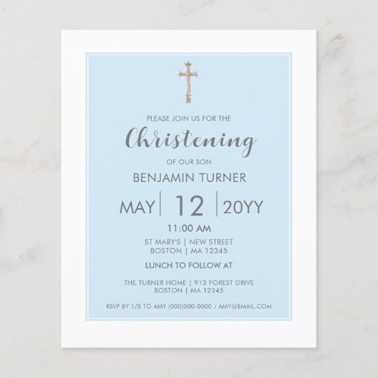 Baby Blauwe Streep | Uitnodiging doopbudget (Voorkant)