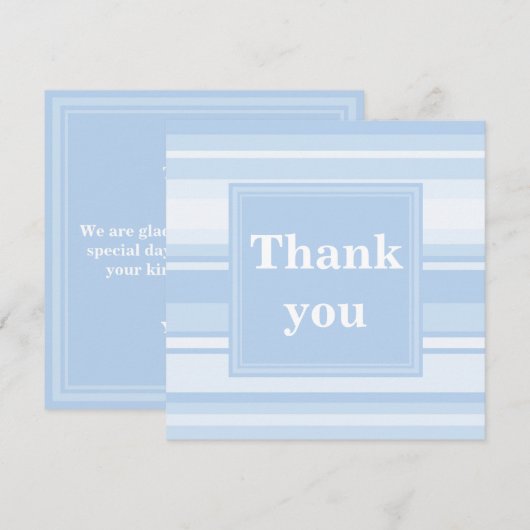 Baby blauwe strepen eenvoudige elegante dank u bedankkaart (Voorkant / Achterkant)