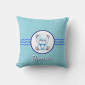 Baby blauwe teddybeer aangepaste naam kussen (Voorkant)