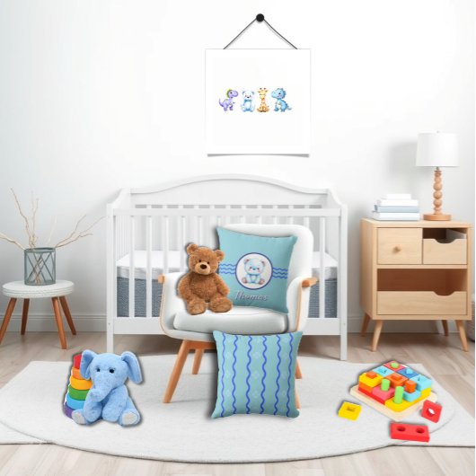 Baby blauwe teddybeer aangepaste naam kussen