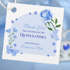 Baby Blauwe Vlinders en Rozen Floral Quinceañera Bedankjes Labels
