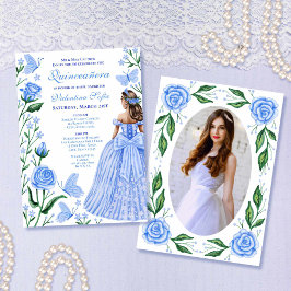 Baby Blauwe Vlinders Prinses Foto Quinceanera Kaart
