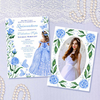 Baby Blauwe Vlinders Prinses Foto Quinceanera Kaart