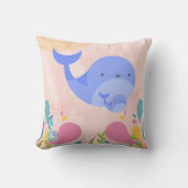 Baby blauwe walvis in roze oceaan scene kussen (Voorkant)
