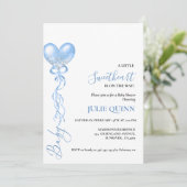 Baby Blauwe Waterverf Balloon Boho Boy Baby shower Kaart (Staand voorkant)