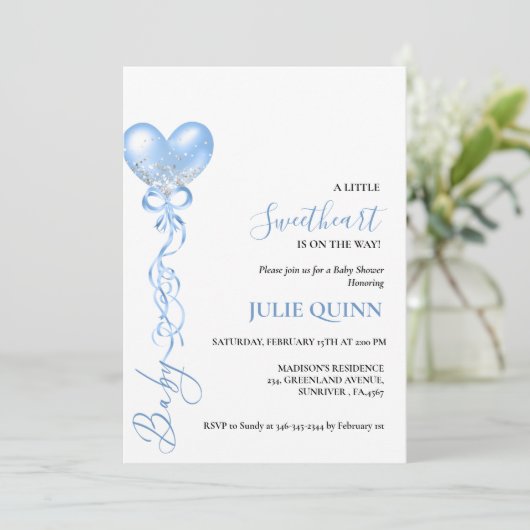 Baby Blauwe Waterverf Balloon Boho Boy Baby shower Kaart (Staand voorkant)