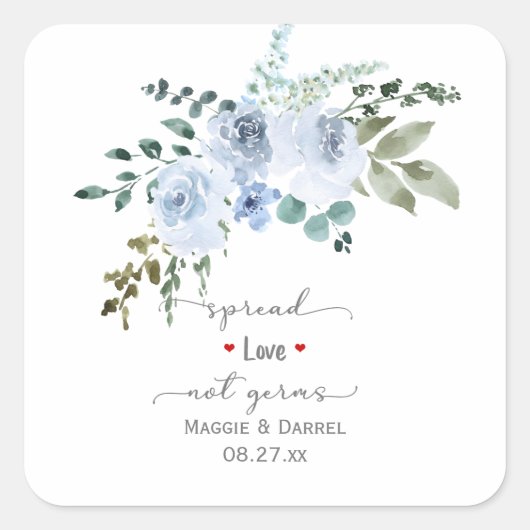 Baby Blauwe Waterverf Bloemen Spread Liefde Niet K Vierkante Sticker (Voorkant)