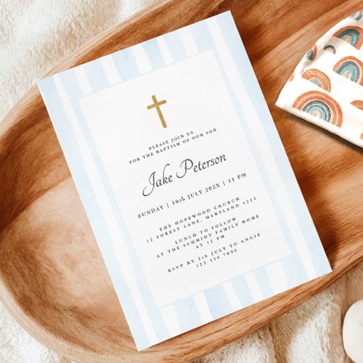 Baby Blauwe Waterverf Doop Kaart