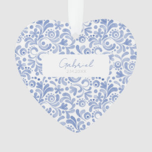Baby Blauwe Waterverf NAAM GEBOORTEDATUM Sweet Hea Ornament