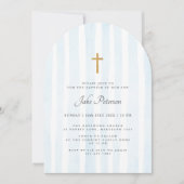 Baby Blauwe Waterverf Strepen Doop Uitnodiging (Voorkant)