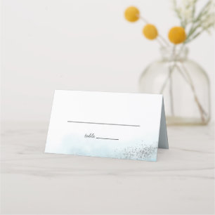 Baby Blauwe Wolken Zilveren Glitter Huwelijk Plaatskaartje