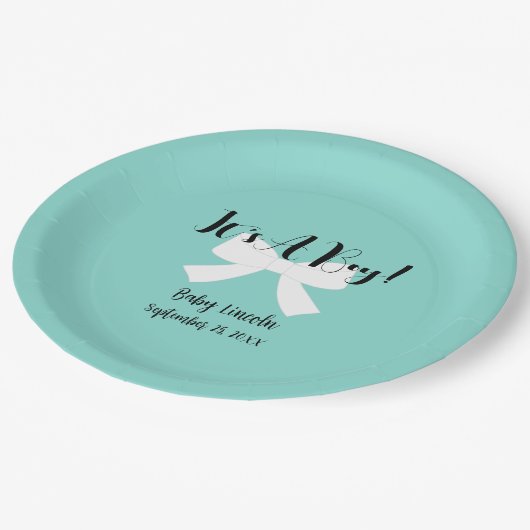 BABY Blauwgroen blauw schokje Papieren Bordje (Gekanteld)