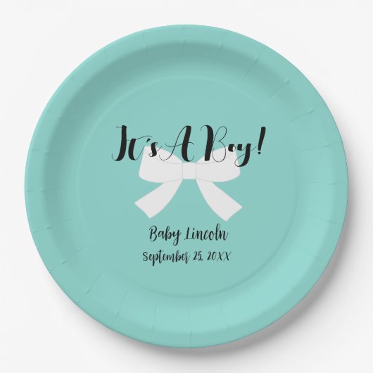 BABY Blauwgroen blauw schokje Papieren Bordje (Voorkant)