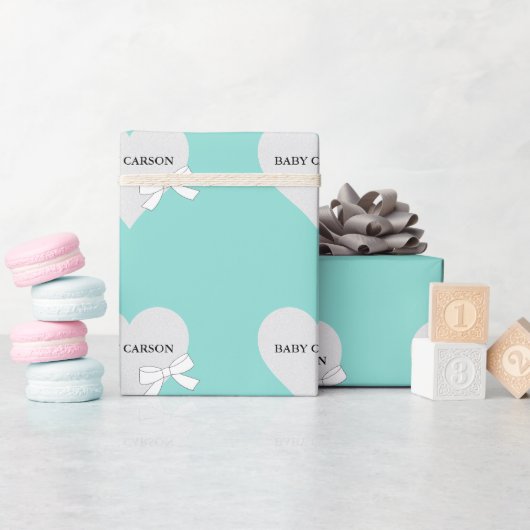 Baby Blauwgroen blauw-sprookjesschoenpartij op maa Cadeaupapier (Baby Shower)