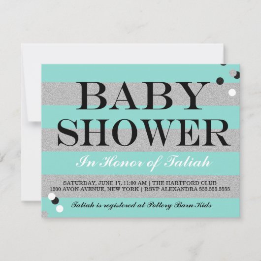 BABY Blauwgroen Blauw & Zilver Sprinkle Shower Par Kaart (Voorkant)