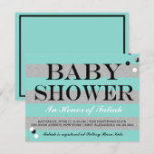 BABY Blauwgroen Blauw & Zilver Sprinkle Shower Par Kaart (Voorkant / Achterkant)