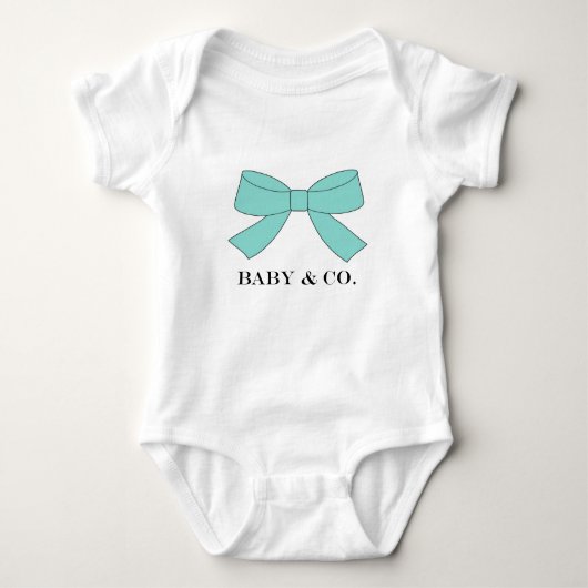 BABY Blauwgroen Blue Bow Shower Party Memento Romper (Voorkant)