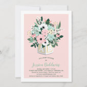 Baby Block Flowers Roze Mint Baby shower Kaart (Voorkant)