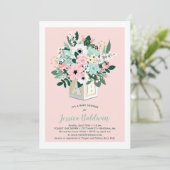 Baby Block Flowers Roze Mint Baby shower Kaart (Staand voorkant)