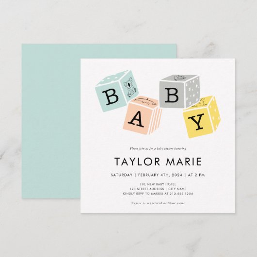 Baby Blocks | Baby shower genderneutraal Kaart (Voorkant / Achterkant)