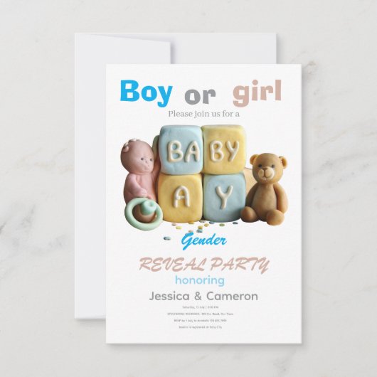 Baby Blocks Gender Reveal Kaart (Voorkant)
