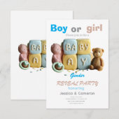 Baby Blocks Gender Reveal Kaart (Voorkant / Achterkant)