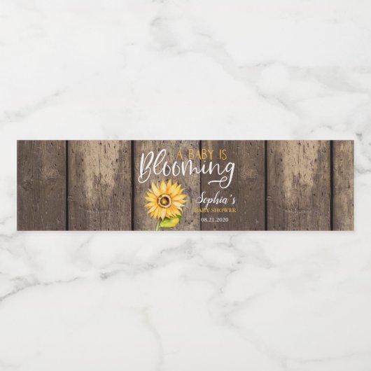 Baby bloeit elegante Waterverf zonnebloem Waterfles Etiket (Enkel label)