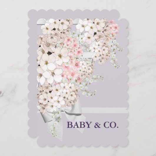 BABY bloemen & Lattice Celebrder Lavender Party Kaart (Voorkant / Achterkant)