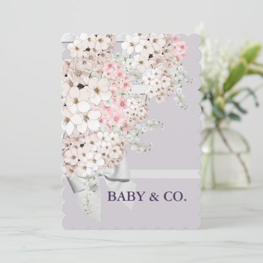 BABY bloemen & Lattice Celebrder Lavender Party Kaart (Staand voorkant)