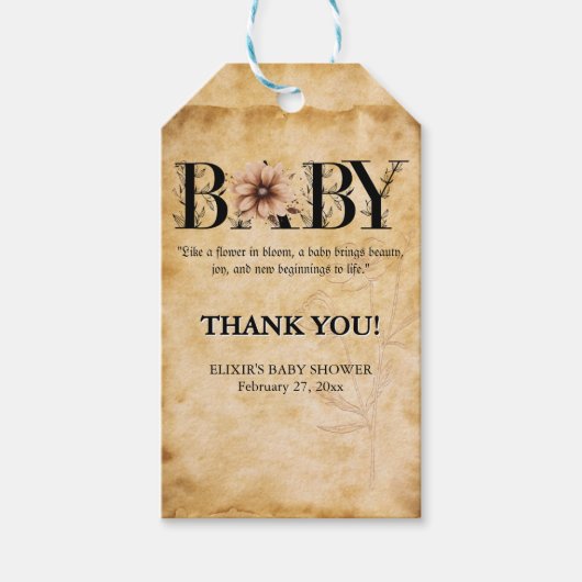 Baby- bloemmonogram Baby shower Cadeaulabel (Voorkant)