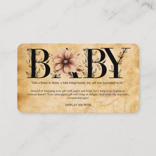 Baby- bloemmonogram Baby shower Informatiekaartje (Voorkant)