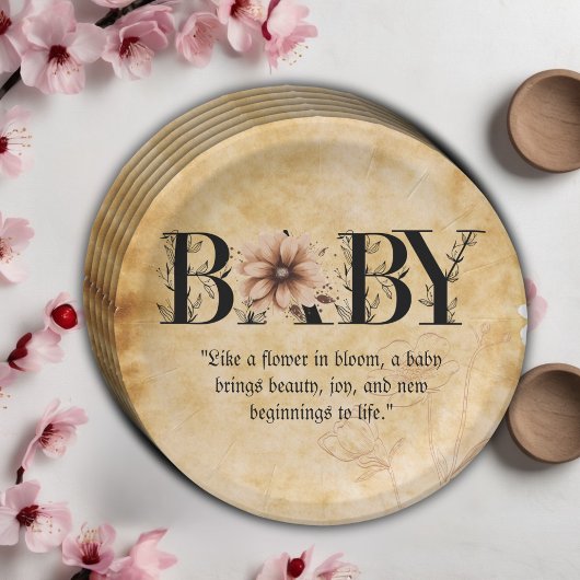 Baby- bloemmonogram Baby shower Papieren Bordje