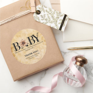 Baby- bloemmonogram Baby shower Ronde Sticker