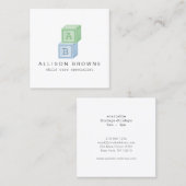 Baby blokkeert monogram babysitter groen/blauw vierkante visitekaartje (Voorkant / Achterkant)